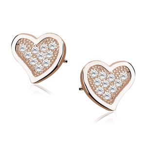 Cercei placati cu aur roz din argint inima cu pietre DiAmanti Z1063ERG_W-DIA (Argint 925‰ 1,3 g.)